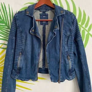 zipped marine blue jean jacket